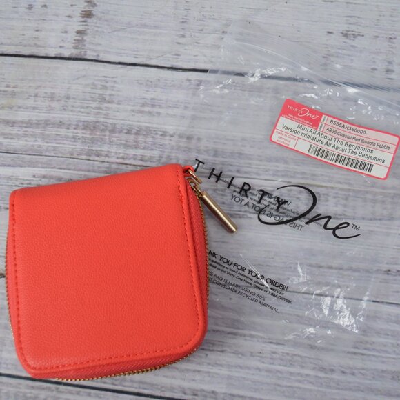 Thirty One Mini All About the Benjamins Wallet Coastal Red Smooth Pebble New - Picture 2 of 10